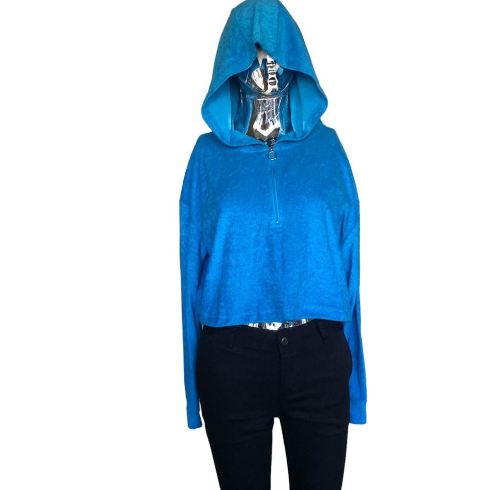 Terry Cloth Blue Hoodie Large Zip NWOT